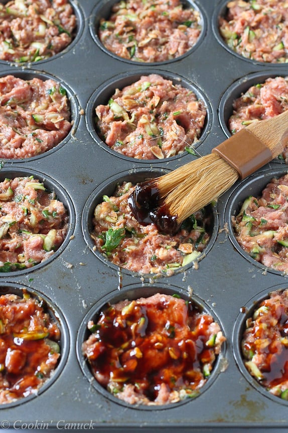 Mini Hoisin Turkey and Zucchini Meatloaf Muffins...Quick and so darn tasty for dinner! 136 calories and 3 Weight Watchers PP | cookincanuck.com #recipe