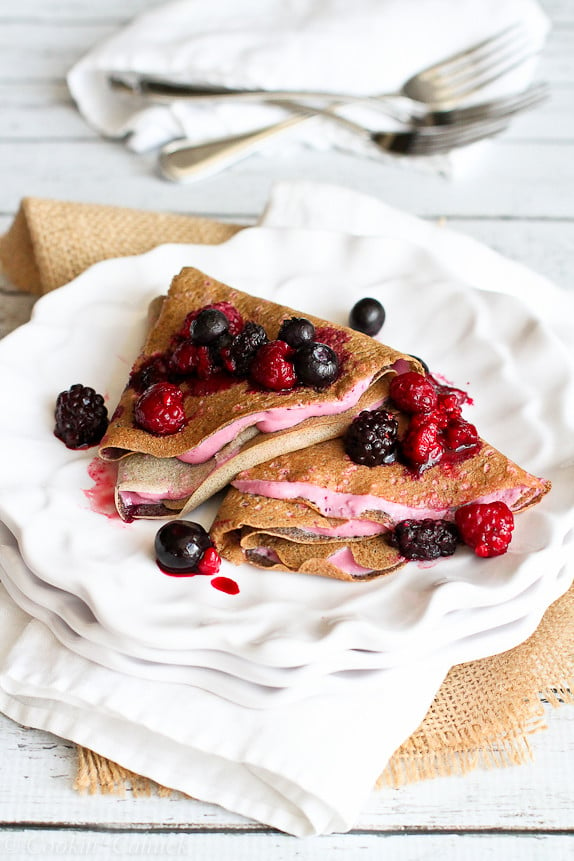 Buckwheat Crepes with Blended Berry Yogurt...Dessert or breakfast! 124 calories and 3 Weight Watchers PP | cookincanuck.com #recipe