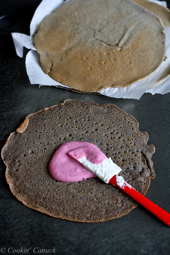 Buckwheat Crepes with Blended Berry Yogurt...Dessert or breakfast! 124 calories and 3 Weight Watchers PP | cookincanuck.com #recipe