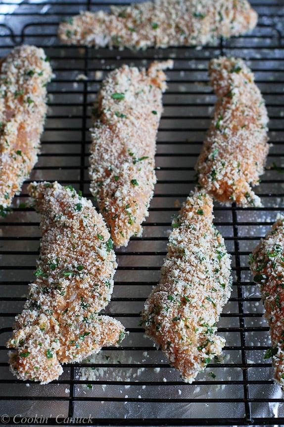 Baked Hummus Crusted Chicken Tenders...A quick and healthy dinner that the whole family will love! 251 calories and 6 Weight Watchers PP | cookincanuck.com