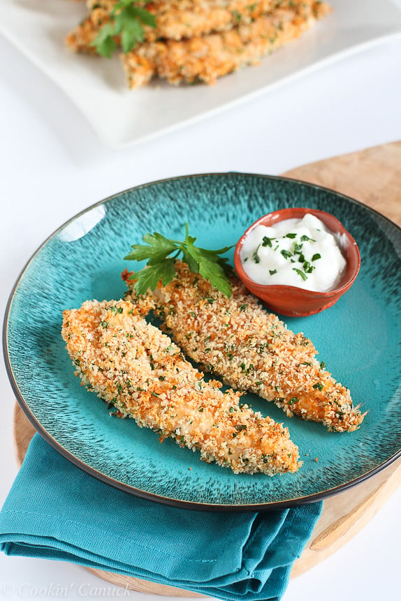 Baked Hummus Crusted Chicken Tenders...A quick and healthy dinner that the whole family will love! 251 calories and 6 Weight Watchers PP | cookincanuck.com