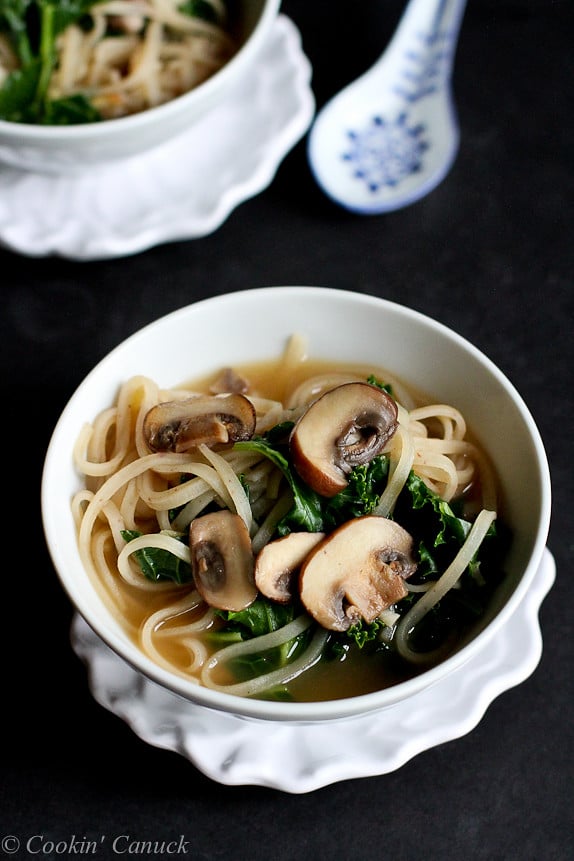 This 30-Minute Rice Noodle Soup recipe is great for last minute meals. The mushrooms and kale are not only healthy, but add fantastic flavor! 236 calories and 7 Weight Watchers Freestyle SP