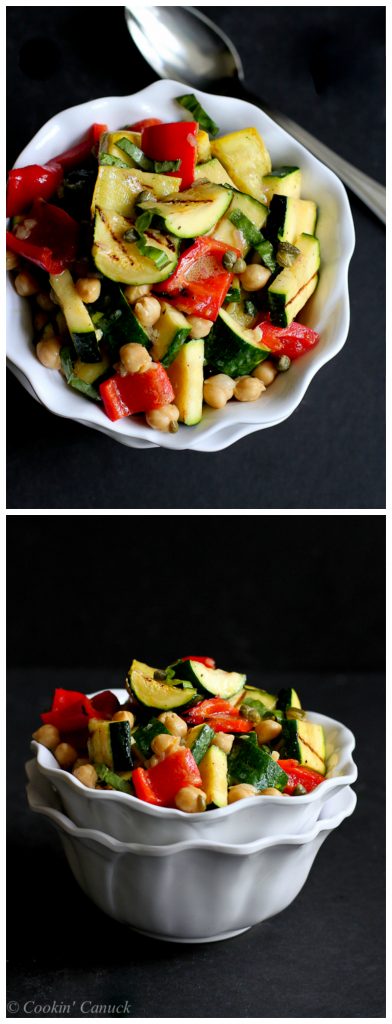 Grilled Vegetable, Chickpea and Caper Salad {Vegan} - Who knew veggies could be so addictive?! 138 calories and 4 Weight Watchers PP | cookincanuck.com