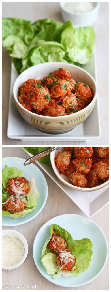 Baked Turkey, Quinoa and Zucchini Meatballs Recipe in Lettuce Wraps...174 calories and 4 Weight Watchers PP | cookincanuck.com #healthy #dinner