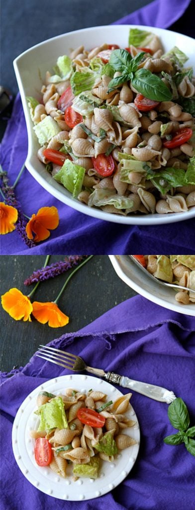 Whole Wheat Pasta Salad Recipe with Beans, Capers and Balsamic Yogurt Dressing | cookincanuck.com #vegetarian