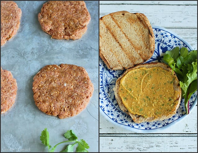 Grilled Turkey Burgers with Curry Hummus…254 calories and 7 Weight Watcher PP | cookincanuck.com #recipe #healthy