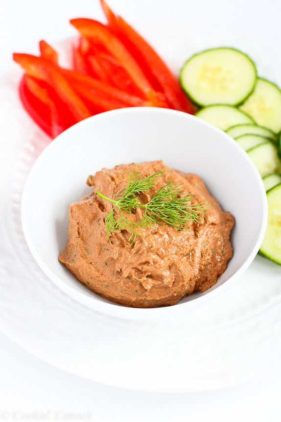 Sun-Dried Tomato and Dill Yogurt Dip…Only 5 minutes to make! 31 calories and 1 Weight Watchers PP | cookincanuck.com #recipe #appetizer