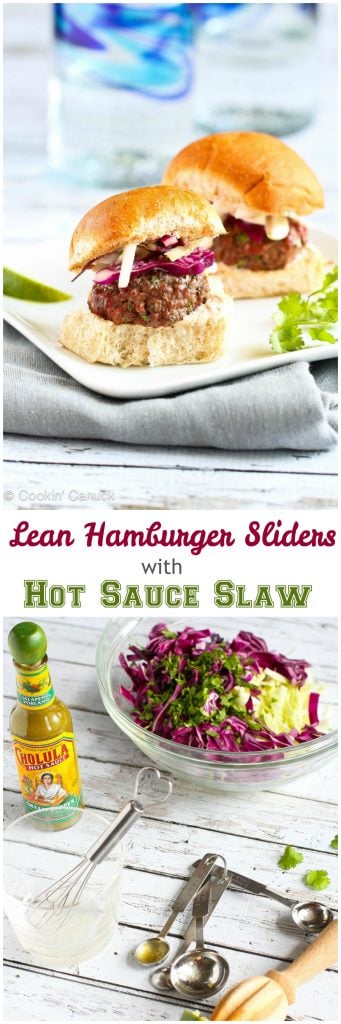 Lean Grilled Hamburger Sliders Recipe with Hot Sauce Slaw...114 calories (w/out bun) and 3 Weight Watchers PP | cookincanuck.com