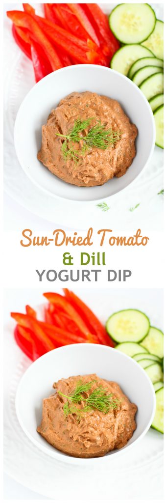 Sun-Dried Tomato & Dill Yogurt Dip…Only 5 minutes to make! 31 calories and 1 Weight Watchers PP | cookincanuck.com #recipe #appetizer