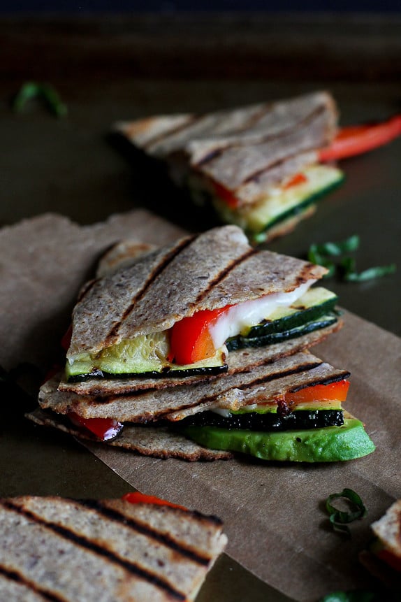 Grilled Quesadillas with Avocado, Zucchini and Basil...212 calories and 6 Weight Watchers PP | cookincanuck.com #vegetarian #recipe