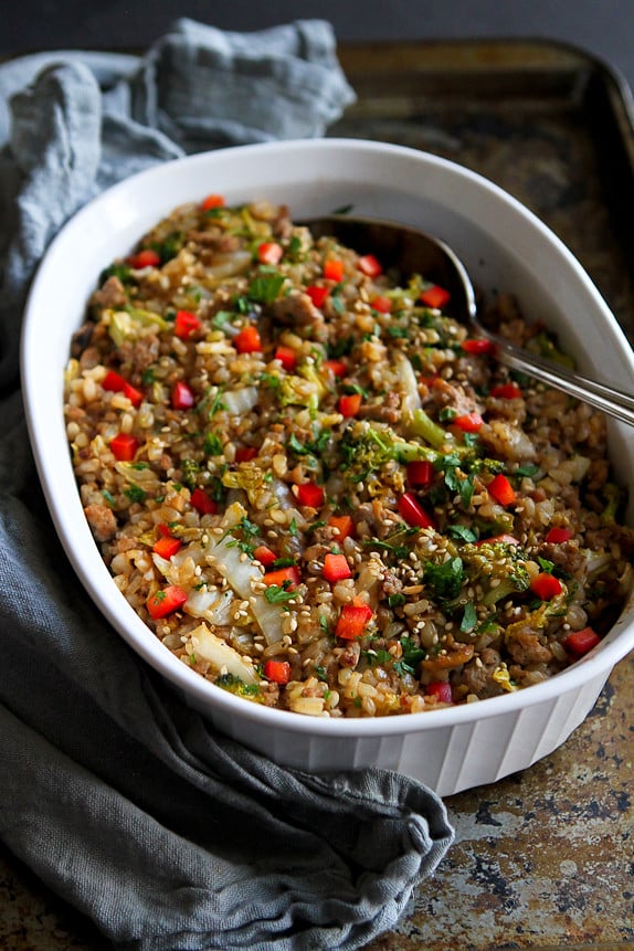 Teriyaki Turkey, Rice and Vegetable Casserole...A healthy dinner that the whole family will love! 256 calories and 7 Weight Watchers PP | cookincanuck.com #recipe