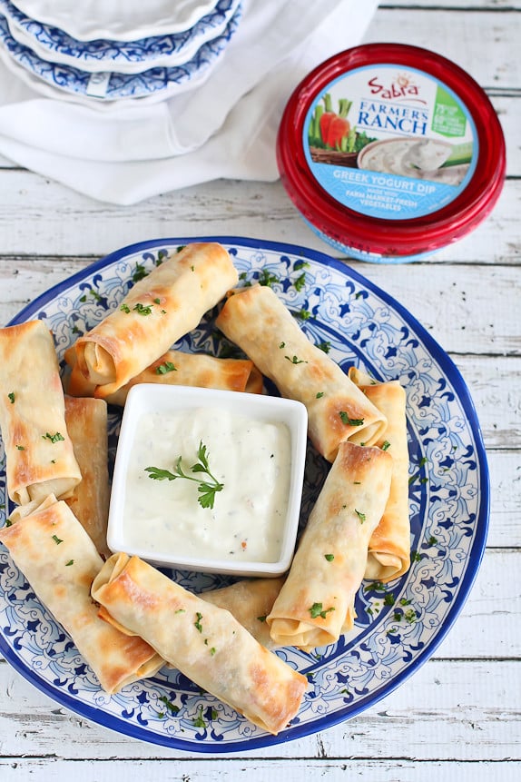 Baked Chicken Ranch Yogurt Egg Rolls…Perfect hand-held appetizers for tailgating! 166 calories and 4 Weight Watchers PP | cookincanuck.com #recipe
