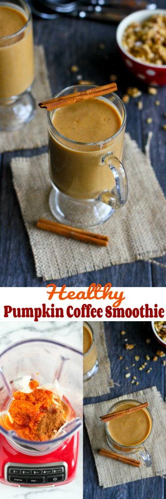 Healthy Pumpkin Coffee Smoothie... Put a little jolt into your morning smoothie! 137 calories and 4 Weight Watchers PP | cookincanuck.com #recipe