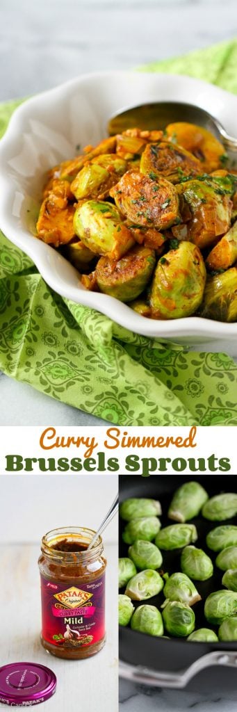 Curry Simmered Brussels Sprouts…An easy way to infuse a ton of flavor into this side dish recipe. 146 calories and 4 Weight Watchers PP | cookincanuck.com #vegan