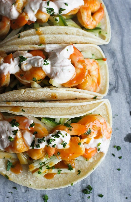 Teriyaki Shrimp Tacos with Chili Lime Yogurt…The flavors in these are absolutely amazing! 284 calories and 6 Weight Watcher Freestyle SP