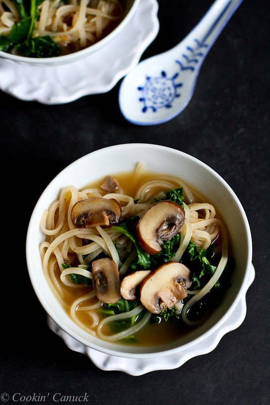 30-Minute Rice Noodle Soup with Mushrooms and Kale Recipe {Vegetarian}...Healthy and easy for busy nights! | cookincanuck.com