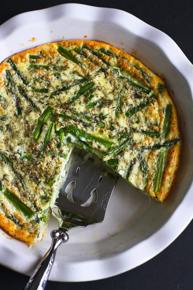Asparagus and Feta Cheese Crustless Quiche…An easy and healthy vegetarian quiche for springtime! 108 calories and 3 Weight Watcher SmartPoints
