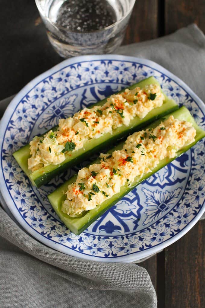 Light Egg Salad Cucumber Boats