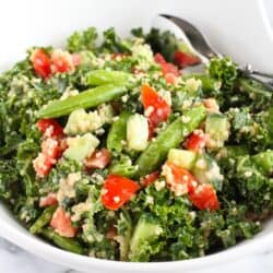 Quinoa Vegetable Salad with Tahini Dressing…A vegan salad that’s packed with flavor and plenty of veggies! 102 calories and 3 Weight Watcher Freestyle SP
