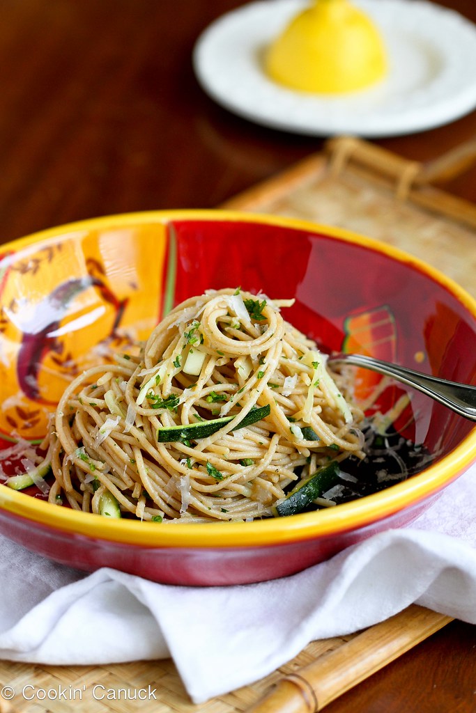 Zucchini, Capers & Garlic Whole Wheat Pasta Recipe | cookincanuck.com #cleaneating #vegetarian