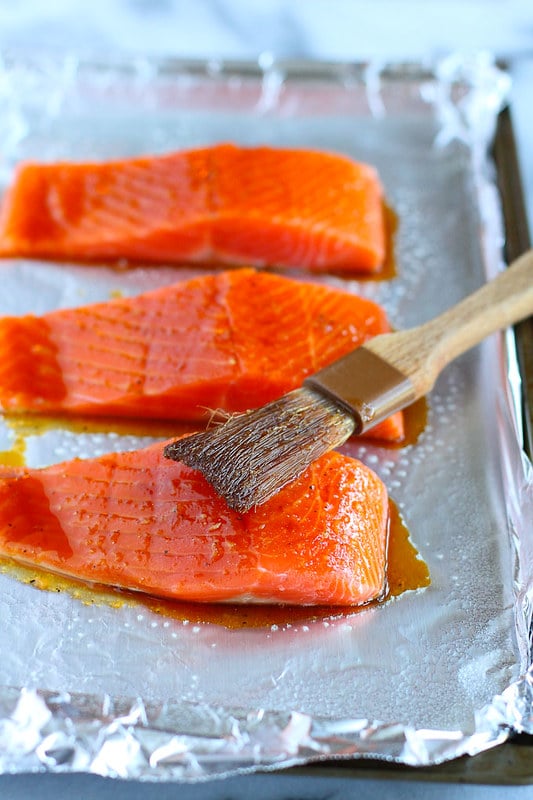 Soy Honey Glazed Salmon…Ready in 10 minutes or less, this delicious salmon is perfect for a weekday meal! 240 calories and 1 Weight Watchers Freestyle SP