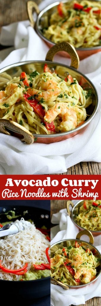 Avocado Curry Rice Noodles with Shrimp…Creamy, a little spicy and so tasty! 247 calories and 6 Weight Watchers Freestyle SP