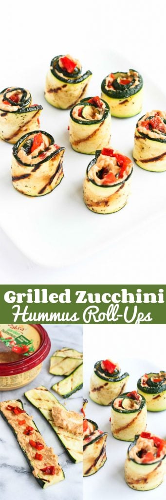 Grilled Zucchini Hummus Roll-Ups…Healthy, easy and pretty summertime appetizer! 43 calories and 1 Weight Watchers Freestyle SP #vegetarian #appetizer #zucchini