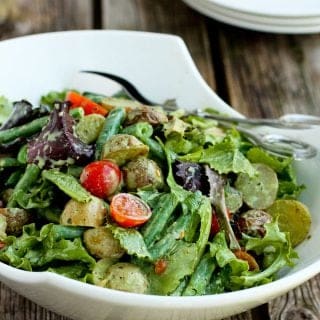 Roasted Potato Green Bean Salad with Basil Buttermilk Dressing…A hearty side salad that is perfect for summertime (or anytime of the year)! 132 calories and 3 Weight Watchers Freestyle SP