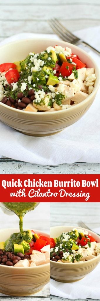 Quick Chicken Burrito Bowl with Cilantro Dressing…When using rotisserie chicken, this healthy dinner takes only minutes to put together. 354 calories and 7 Weight Watchers Freestyle SP