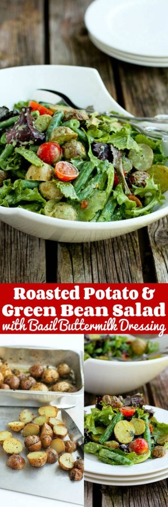 Roasted Potato Green Bean Salad with Basil Buttermilk Dressing…A hearty side salad that is perfect for summertime (or anytime of the year)! 132 calories and 3 Weight Watchers Freestyle SP