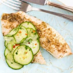 Roasted Za’atar Tilapia with Pickled Cucumbers…It may sound fancy, but this healthy dinner takes less than 30 minutes to make and is very affordable! 182 calories and 2 Weight Watchers Freestyle SP