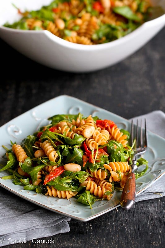 Arugula Salad with Roasted Tomatoes & Pasta Recipe {Vegan} | cookincanuck.com #vegetarian #vegan #meatlessmonday