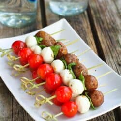 These caprese appetizer skewers are made a thousand times better with the addition of tender Creamer potatoes. Our new favorite summertime appetizer! 85 calories and 2 Weight Watchers Freestyle SP