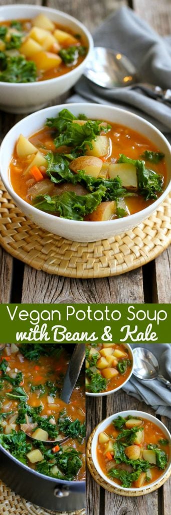 Vegan Potato Soup with Beans and Kale…You probably have everything in your fridge and pantry to make this delicious, healthy soup recipe! Great for busy nights. 211 calories and 4 Weight Watchers Freestyle SP #vegan