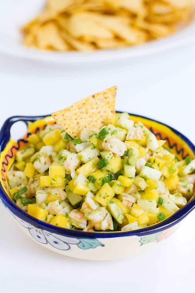 Serve up this awesome Shrimp, Jicama and Mango Salsa with chips, or on top of lettuce as a light lunch! 62 calories and 1 Weight Watchers Freestyle SP