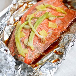 This easy grilled salmon in foil recipe, with the flavors of soy sauce and ginger, requires virtually no clean-up. It's perfect for busy weeknights or entertaining! 231 calories and 0 Weight Watchers Freestyle SP #salmon #grilled #healthy #weightwatchers