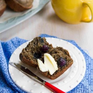 These Blueberry Buckwheat Muffins are tender and tasty, with little pops of flavor from the blueberries. Natural sugar and whole grain flours. 103 calories and 3 Weight Watchers SmartPoints