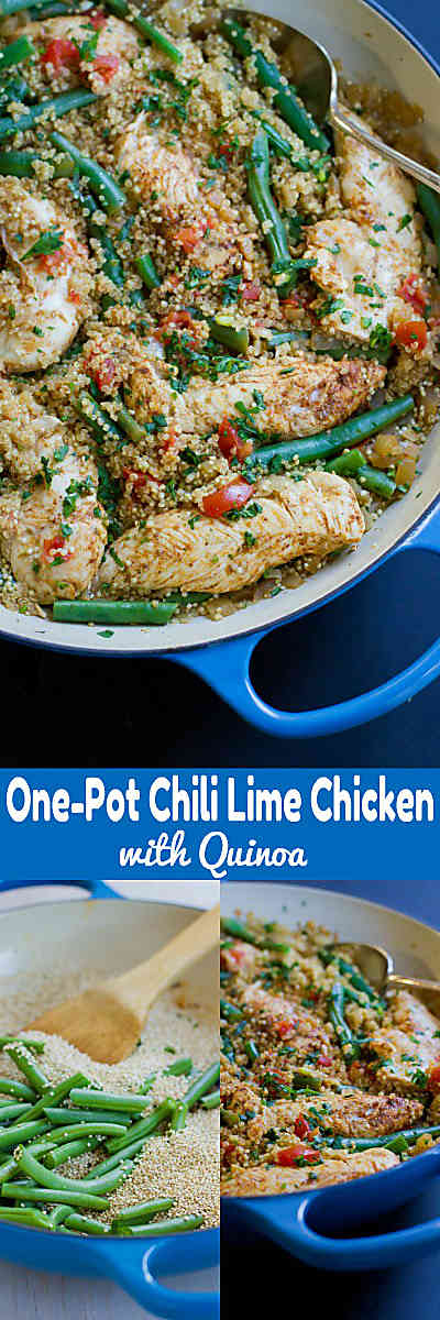 One Pot Chili Lime Chicken with Quinoa…Healthy, delicious weeknight recipe with almost no clean-up. Bliss! 375 calories and 7 Weight Watchers Freestyle SP