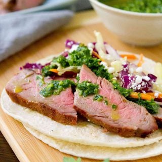 Taco Tuesday gets a whole new look with these Grilled Chimichurri Steak Tacos. The flavor of the sauce is to die for! 399 calories and 10 Weight Watchers Freestyle SP