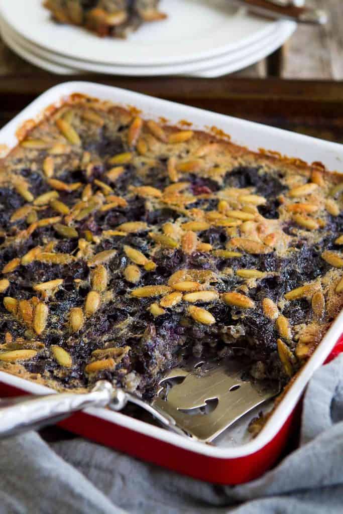 Blueberry Baked Oatmeal is a great option for make-ahead breakfasts. Substitute any nuts and fruit you like and top it with a drizzle of maple syrup. 168 calories and 4 Weight Watchers Freestyle SP