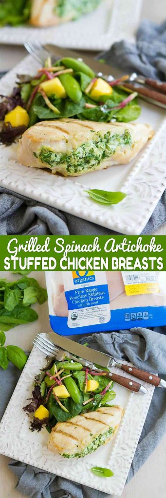 Impress your guests with these surprisingly easy Grilled Spinach Artichoke Stuffed Chicken Breasts! 284 calories and 4 Weight Watchers Freestyle SP