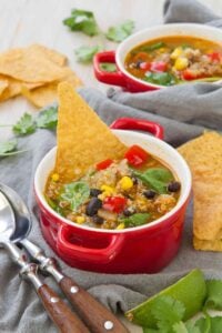 Get your dose of iron and veggies in a healthy and comforting bowl of Beef Taco Quinoa Soup. Great for loading up on vitamins in the cold and flu season. 210 calories and 4 Weight Watchers Freestyle SP