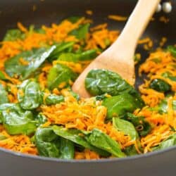 A little sweet and wonderfully garlicky, this Sauteed Sweet Potato & Spinach side dish is packed with vitamins and can be prepared in 10 minutes. 99 calories and 4 Weight Watchers Freestyle SP