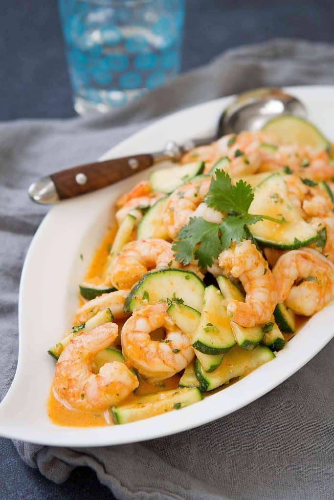 The flavors in this Thai Shrimp Stir Fry with Zucchini are beyond amazing! Plus, this healthy dinner comes together in about 25 minutes. 223 calories and 4 Weight Watchers Freestyle SP
