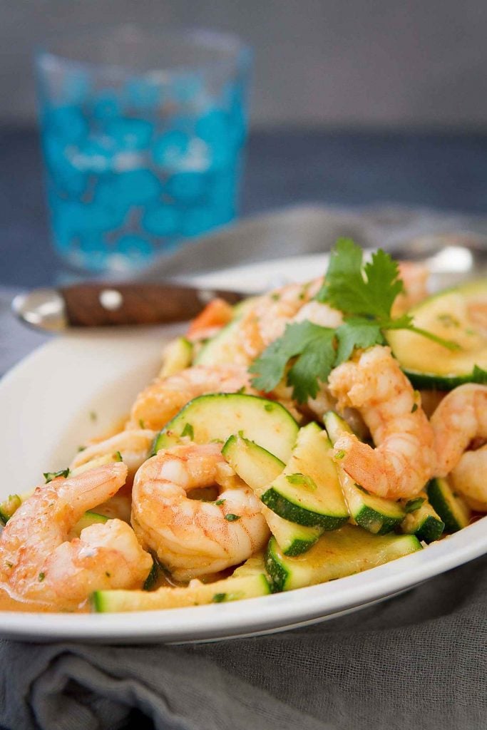 The flavors in this Thai Shrimp Stir Fry with Zucchini are beyond amazing! Plus, this healthy dinner comes together in about 25 minutes. 223 calories and 4 Weight Watchers Freestyle SP