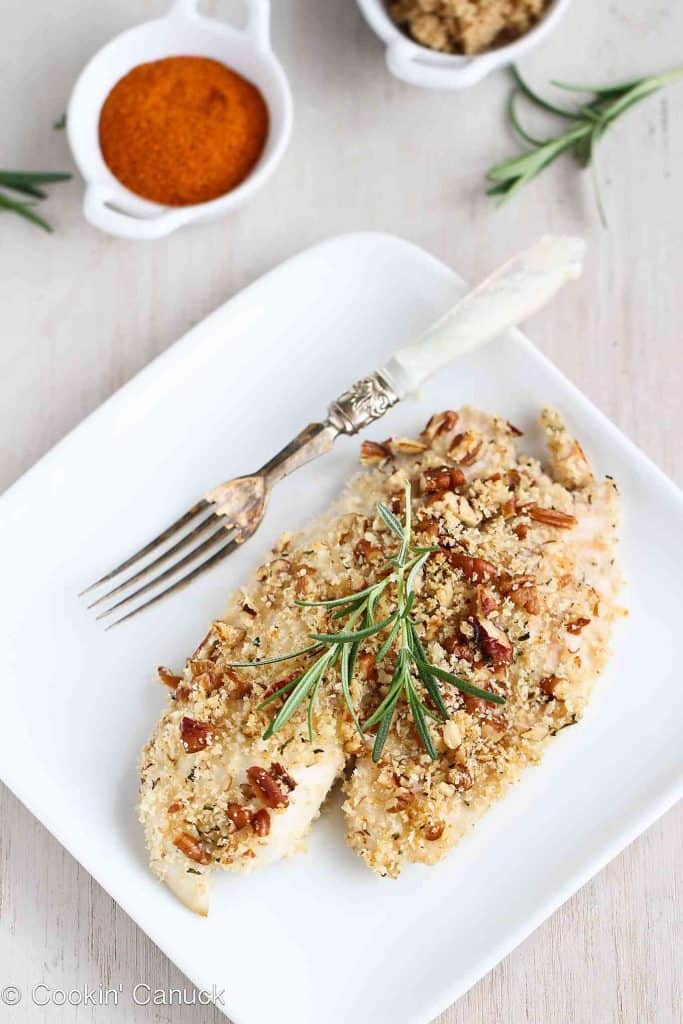 Healthy baked tilapia recipes are fantastic for easy weeknight dinners or entertaining. This one is topped with a rosemary pecan crust. 222 calories and 4 Weight Watchers Freestyle SP