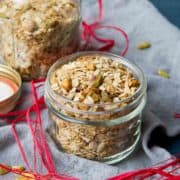 Whip up a batch of this healthy Maple Pistachio Granola in about 30 minutes. Fantastic for snacking or as gifts. 143 calories and 5 Weight Watchers Freestyle SmartPoints