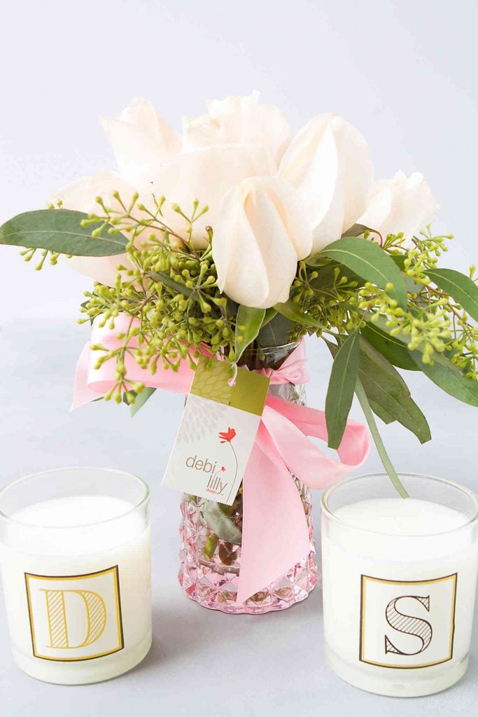 White rose bouquet in a debi lily designs vase.