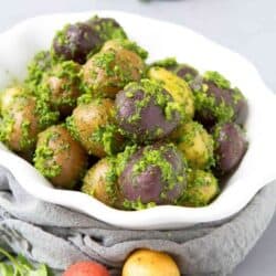 Elevate a simple dish by tossing them with a delicious pesto! These Boiled Cilantro Lime Potatoes are fantastic for any occasion. 153 calories and 4 Weight Watchers Freestyle SP #vegan #recipe
