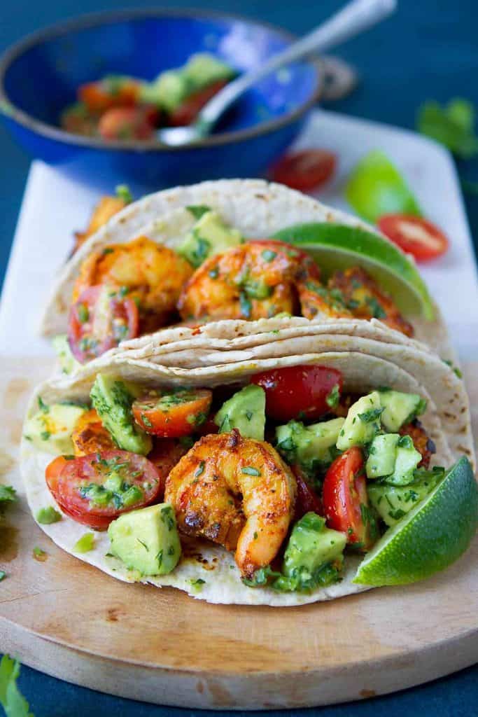 Talk about flavor! These Indian Spiced Shrimp Tacos with Avocado Salsa have it in spades. Plus, they're healthy and take just over 20 minutes to make! 252 calories and 6 Weight Watchers Freestyle SP